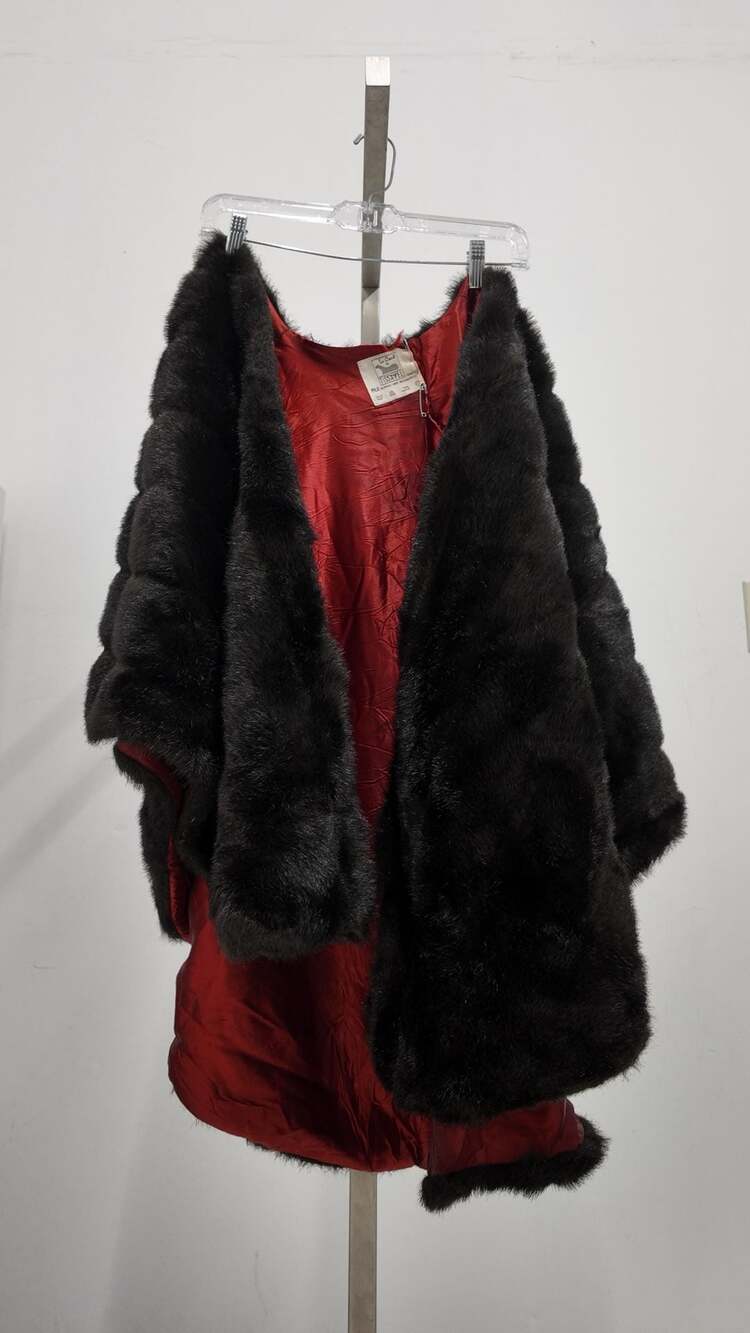Vintage Tissavel France Faux Fur Cape / Shawl - Red Lining